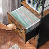 VASAGLE Cabinet for Home Office, with Lock and 2 Drawers, A4 and Letter Sized Files, Printer Stand, ‎15.8 x 16.1 x 42.5 Inches, Rustic Brown + Black VASAGLE