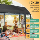 COBIZI 10x30 Canopy Party Tent with 8 Walls 10x30 Pop Up Canopy for Parties Waterproof UPF 50+ Outdoor Commercial Event Tent for Party Backyard Gazebo Canopy with Sidewalls & Sandbags(Black,10x30ft COBIZI