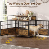 Halitaa 45.3" Dog Crate Furniture for Large Breed, Heavy Duty XL Dog Kennel Indoor with Storage Shelf, Farmhouse Wooden Pet Crate, Chew-Resistant, Brown (45.3" W x 23" D x 39.4" H) Halitaa