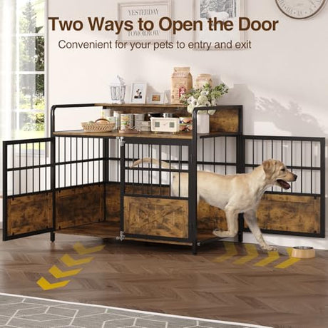Halitaa 45.3" Dog Crate Furniture for Large Breed, Heavy Duty XL Dog Kennel Indoor with Storage Shelf, Farmhouse Wooden Pet Crate, Chew-Resistant, Brown (45.3" W x 23" D x 39.4" H) Halitaa