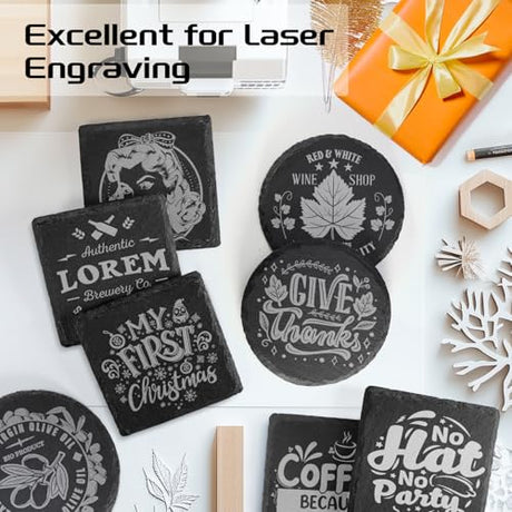 72 PCS Black Slate Stone Coasters, MAPRIAL 4 Inch 36 PCS Square, 36P Round Coaster Bulk for Laser Engraving Material Blank Handmade Drinks Costers for Engraver, Etching, Gifts, Christmas, DIY, Wedding MAPRIAL