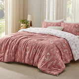 Bedsure Queen Comforter Set - Grayish Pink Bed Set, 3 Pieces Cute Floral Bedding, 1 Soft Reversible Botanical Flowers Comforter and 2 Pillow Shams Bedsure