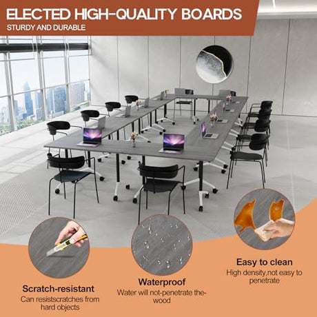 Folding Conference Table 4ft 5ft, Foldable Office Meeting Desk for 6 People, Multiple Sizes Colors Mobile Conference Room Table for Training Room School Business Furniture (2, Grey, 47in) Generic