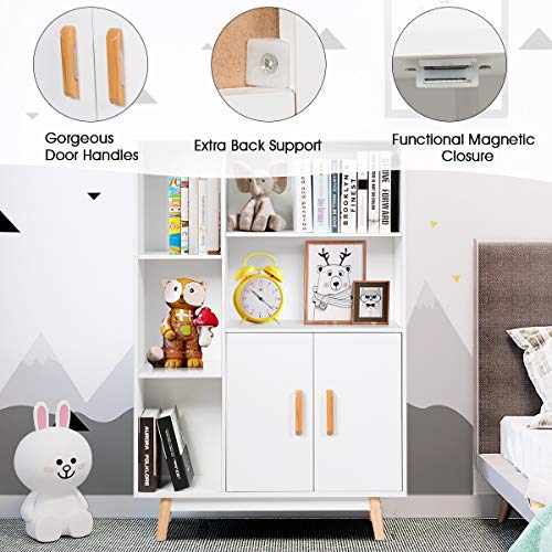 Giantex Storage Cabinet, Free Standing Pantry Cabinet with 2 Door Cabinet and 5 Shelves, Home Office Furniture Bookcase, Side Cabinet, Cupboard, Wood Cube Organizer (White) Giantex