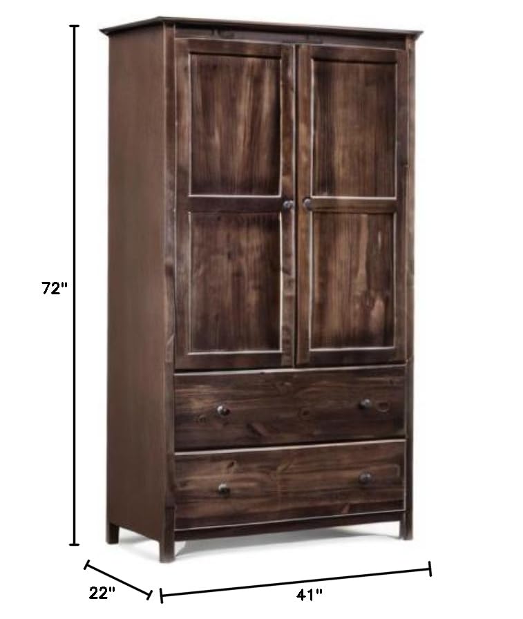Shaker 2-Door Solid Wood Armoire Espresso Finish - 41x72x22 Brown Mission Craftsman Transitional Pine Includes Hardware Unknown