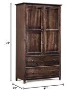 Shaker 2-Door Solid Wood Armoire Espresso Finish - 41x72x22 Brown Mission Craftsman Transitional Pine Includes Hardware Unknown