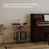 HMYHUM Acrylic Record Player Stand with Vinyl Storage, 35.4" L x 15.7" W x 30.1" H, Large Turntable Stand Table Holds Up to 200 Albums, 3-Tier Clear Vinyl Record Holder for Living Room, Bedroom HMYHUM