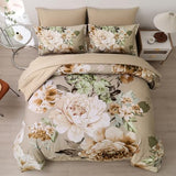 Dintszyayue Khaki Floral Comforter Set King Size 7 Pieces Bed in a Bag Elegant Flower Bedding Set for All Season with Flat Sheet, Fitted Sheet, Pillowcases & Shams Dintszyayue