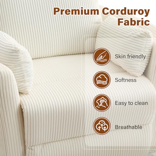 BOSMILLER 360° Swivel Recliner Chair,Nursing Rocking Chair with 2 Pillows for Adutlts,Comfy Rocker Recliners with High Back for Nursery,Living Room,Bedroom