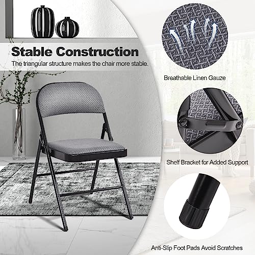 Giantex 4-Pack Folding Chairs, Fabric Dining Chair Set with Metal Frame, Padded Seat and Back, Non-Slip Foot Pads, Foldable Event Chairs, Party Chair Set for Home Office, Guest Room, Conference Room Giantex
