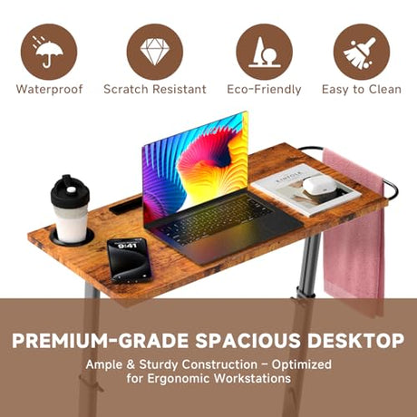 Adjustable Treadmill Walking Pad Desk, for Bike/Cycling Trainer, Workstation Standing Desk, Trainer Stand Table for Indoor, Treadmill Attachment-Exercise While Working or Watching TV, Rustic Brown THAILE