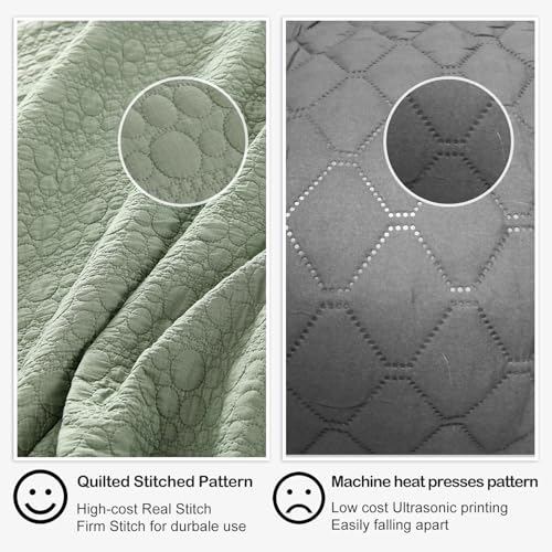 HORIMOTE HOME Quilt Set Twin Size Sage Green, Classic Geometric Spots Stitched Pattern, Pre-Washed Microfiber Chic Rustic Look, Ultra Soft Lightweight Quilted Bedspread for All Season, 2 Pieces HORIMOTE HOME