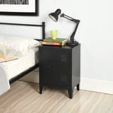 FurnitureR Industrial Metal Storage Cabinet Nightstand End Table Bedside Coffee Table,1 Door with Removable Shelf,Size:15.9'' x 12'' x 22.6'' (Black) FurnitureR
