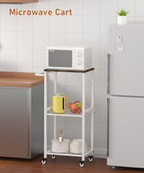 Sungaryard 3-Tier Rolling Kitchen Cart Microwave Stand on Wheel, Movable Coffee Bar Cart with Metal Handle, Bakers Rack with 8 Hooks Utility Cart for Living Room, Bedroom, Bathroom, Office, White Sungaryard