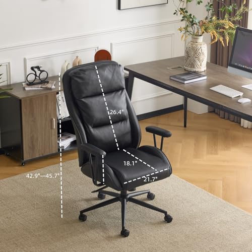 VINGLI Executive Ergonomic Office Chair with 100-130° Reclining, High-Back Desk Chair with Adjustable Base & Headrest Support & Wheels, Comfy Gaming Chair for Computer, Home Office, Pu-Leather, Black VINGLI