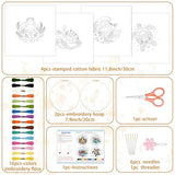 BEUNITONE 4 Sets Sea Turtle Embroidery Kits for Beginners DIY Craft Kits for Adults with Printed Patterns, Hoops and Instructions, Hibiscus Flower Needlepoint Kits for Clothing and Home Decor