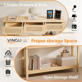 VINGLI 51" Console Table with Drawers, Rattan Entryway Table with Storage Shelf, Narrow Sofa Table, Boho Hallway Table for Living Room, Entrance, Foyer, Behind Couch, Natural Rattan VINGLI