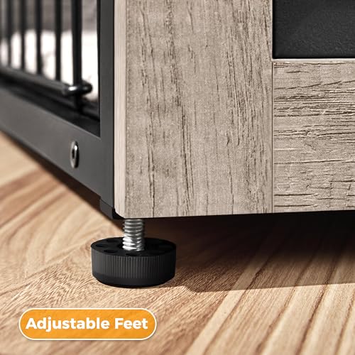 Yaheetech 27.5'' Dog Crate Furniture with Cushion Wooden Dog Crate with Double Doors/Adjustable Feet Side End Table for Small/Medium Dogs, Greige Yaheetech