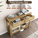 FUQARHY Console Table with 2 Rattan Drawers Boho Entryway Table with Storage Shelf, Narrow Wood Small Console Tables for Entryway, Entry Table for Hallway, Living Room, Foyer FUQARHY