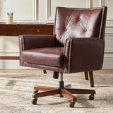 HULALA HOME Faux Leather Home Office Chair with Tilt Mechanism and Reclining Backrest, 360 ° Swivel Desk Chair with Metal Base, Button Tufted Computer Task Chair, Height Adjustable, Brown HULALA HOME
