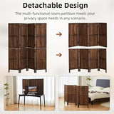 Asnefeli Wood 4 Panel Room Divider, 5.6Ft Detachable Folding Privacy Screen for Room Separation, 33.5" 2in1 Removable Short Wall Divider Screen for Home Office, Bedroom, Dog Gate for Isolate Dog-Brown Asnefeli
