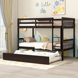 Bellemave Twin Over Twin Bunk Bed with Trundle,Convertible Bunk Beds with Ladder & Safety Guardrails,Twin Size Bunk Beds for Kids Girls Boys,Espresso Bellemave