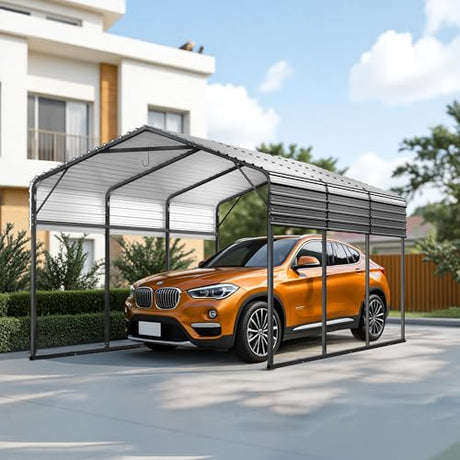 Mars Explo 10x15FT Heavy Duty Metal Carport with Galvanized Steel Roof - All-Weather Car Shelter for Cars, Trucks, Boats, Reinforced Frame, Enhanced Base, Metal Car Port Garage Mars Explo