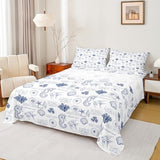 Coastal Sheet Set King Size,Seashell Conch Seahorse Starfish Coral Bedding Set 4Pcs,Ocean Beach Nautical Bed Sheet for Kids Teens Adult Room Decor,Navy White Fitted + Flat Sheet,2 Pillowcases Homewish