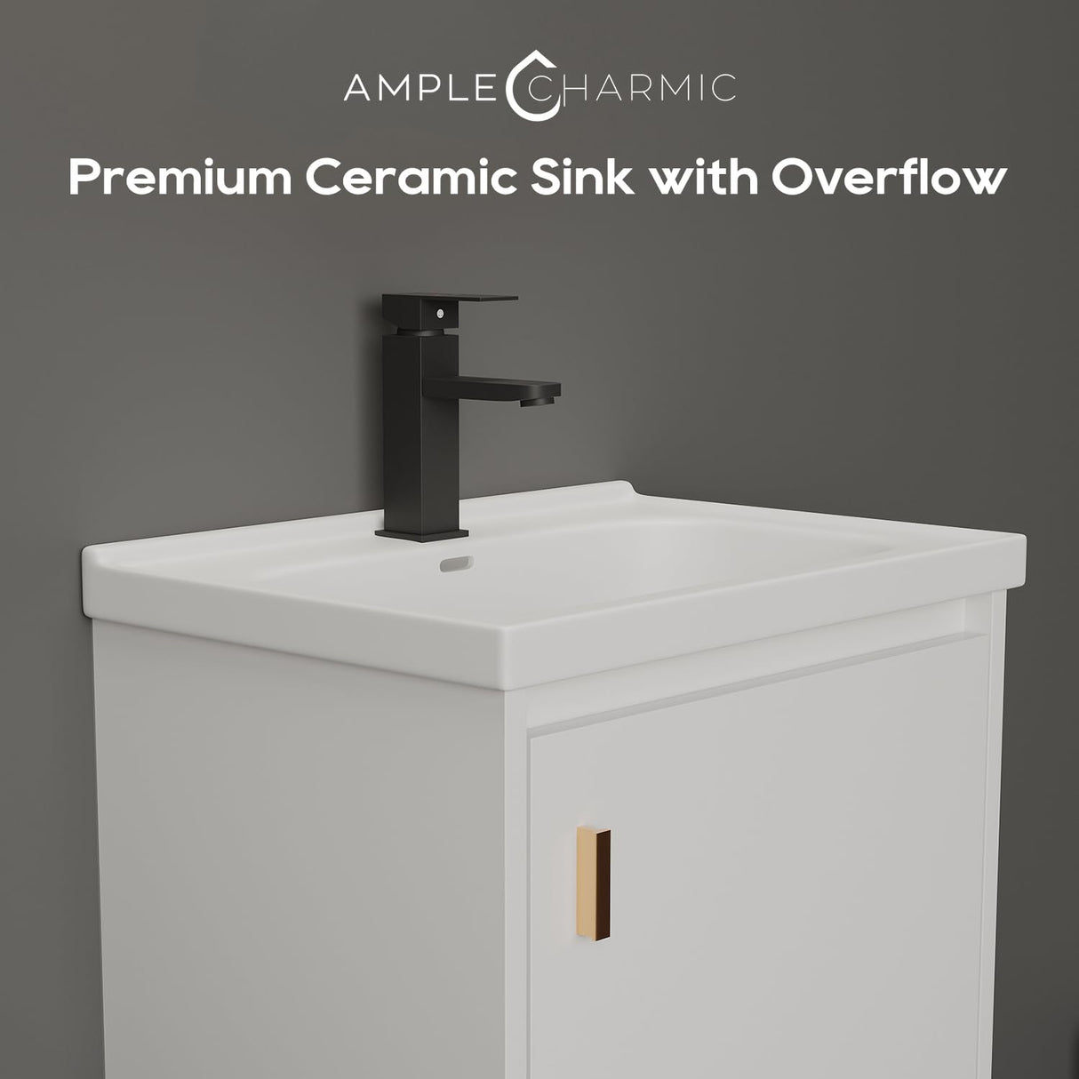 AmpleCharmic 20 Inch Bathroom Vanity with Sink, Small Floating Vanity with Soft-Close Door Modern Cabinet, Faucet, Pop-up Drain, P-Trap Included, White AmpleCharmic