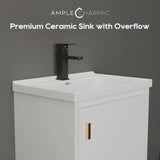 AmpleCharmic 20 Inch Bathroom Vanity with Sink, Small Floating Vanity with Soft-Close Door Modern Cabinet, Faucet, Pop-up Drain, P-Trap Included, White AmpleCharmic