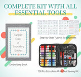 ilauke Upgraded Embroidery Stitch Book Loose-Leaf 7x8 inch, Embroidery Kit for Beginner Adults 106 Patterns, DIY Sewing Books Kit with Supplies & Tutorials, Easy to Practice