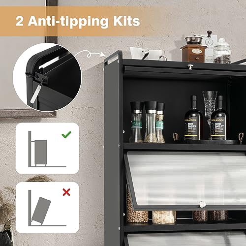 Giantex 5-Tier Freestanding Kitchen Storage Cabinet with Mobile Design and Flip-Up Doors, Black Giantex