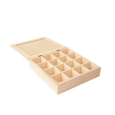 Unfinished Wooden Box with 8 Compartments for Crafts, Organizing, Storage and DIY, Unpainted Wooden Storage Box 13" x 13" x 3" in (16 Compartments)