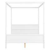 MaiDeHaoo Canopy Platform Bed Queen Size, Wood Platform Bed with Headboard and Footboard, Four Post Canopy Bed Frame Queen with Slats Support, Easy Assembly, White MaiDeHaoo