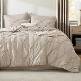 Bedsure Queen Comforter Set Beige - Bed in a Bag Queen Size Bedding 7 Pieces, GentleSoft™ Pintuck Bed Set Gift for Family, Pinch Pleat All Season Comforter with Sheets, Pillowcases & Shams Bedsure