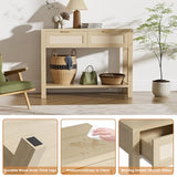 YUUIJOAA Boho Chic Console Table with 2 Rattan Drawers and Open Shelf Storage, Narrow Farmhouse Sofa Table for Small Space Entryway, Living Room,Hallway,Natural YUUIJOAA