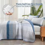 WONGS BEDDING Blue Quilt Queen Size, Bohemian Stripe Quilt Sets 3 Pieces Boho Quilted Bedspread Set Lightweight Microfiber Coverlet Bedding Set All Season (96"x90") WONGS BEDDING
