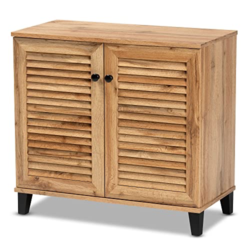 Baxton Studio Coolidge Modern and Contemporary Oak Brown Finished Wood 2-Door Shoe Storage Cabinet Baxton Studio