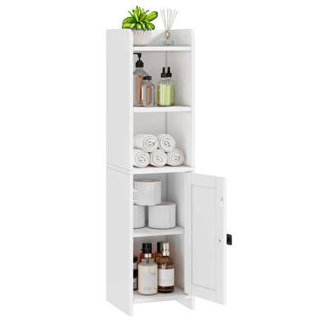 Lomojo Small Bathroom Storage Cabinet Corner, Floor Cabinet with Adjustable Shelves, Freestanding Narrow Bathroom Toilet Paper Organizers for Small Spaces (White) Lomojo
