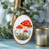 ORIGACH 5 Pack Mushroom Embroidery Kits for Beginners, DIY Stamped Cross Stitch Kit with Mushroom Patterns Hoops Needles Threads and Instructions for Adults Embroidery Craft Lover