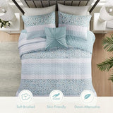 Madison Park Queen Quilt Set, Seersucker Floral Coverlet, All Season Lightweight Microfiber Bedding Quilt Set, Vermicelli Quilting Design, Throw Pillow, Caralie, Full/Queen Aqua 4 Piece Madison Park