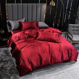 Satin Bedding Set King Wine Red Silk Like Satin Duvet Cover Set Luxury Soft Burgundy Comforter Cover Adults Bedroom Decor Chic Luxurious Silky Bedspread Cover Zipper (1 Duvet Cover + 2 Pillow Case) Feelyou