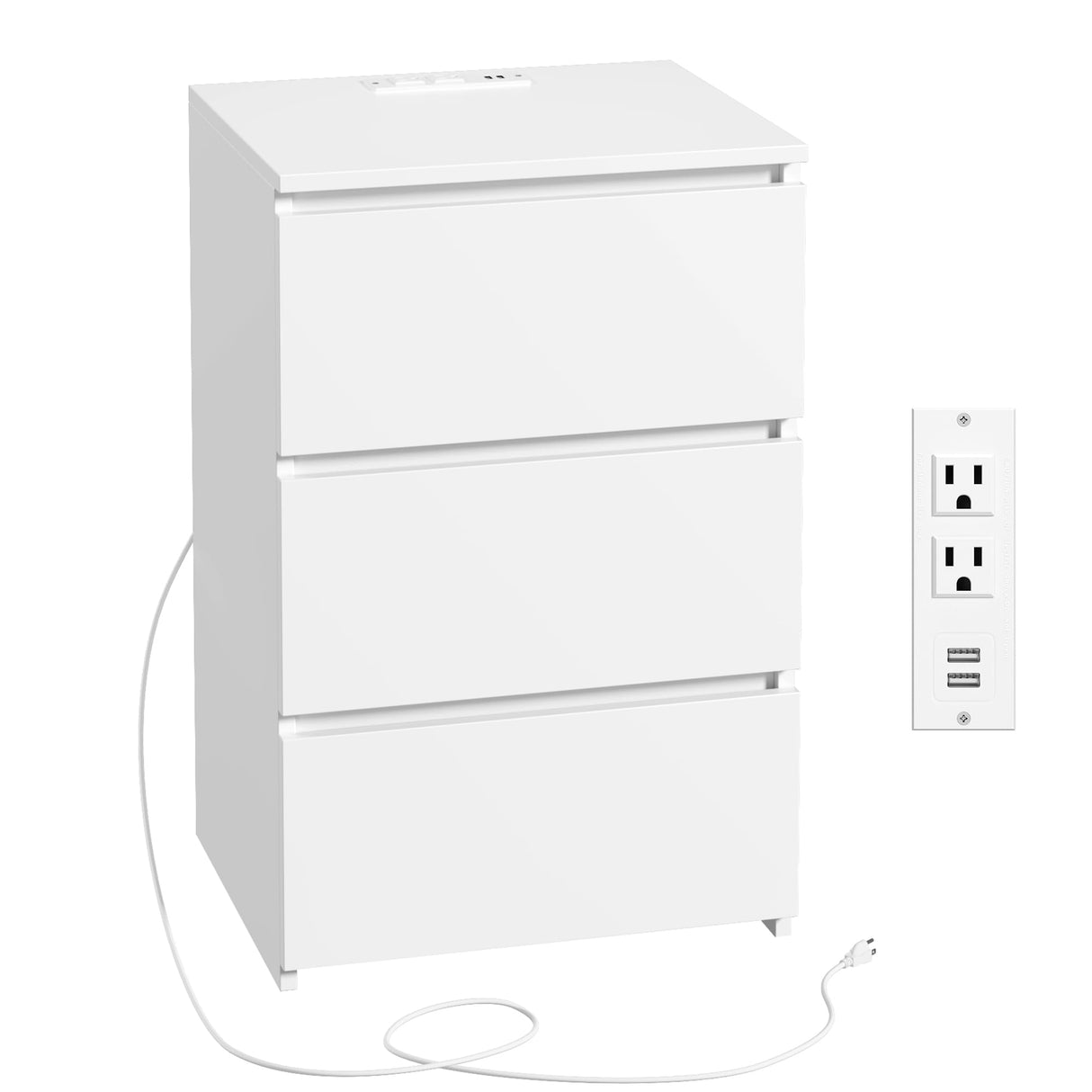 FOTOSOK White Nightstand Set of 2, 26" H White Night Stand with Charging Station, Nightstand Set 2 with USB Ports & Power Outlets, Silent Slides, Wooden End Side Table Bedside Table for Bedroom FOTOSOK