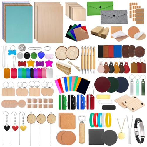 Leafcraft 218PCS Laser Engraving Material Explore Kit, 31 Kinds Laser Cutting Engraving Accessories Include Acrylic, Metal, Wood, Felt, PU Leather, Cork, Rock, Rubber for Engraver Machine DIY Crafting leafcraft