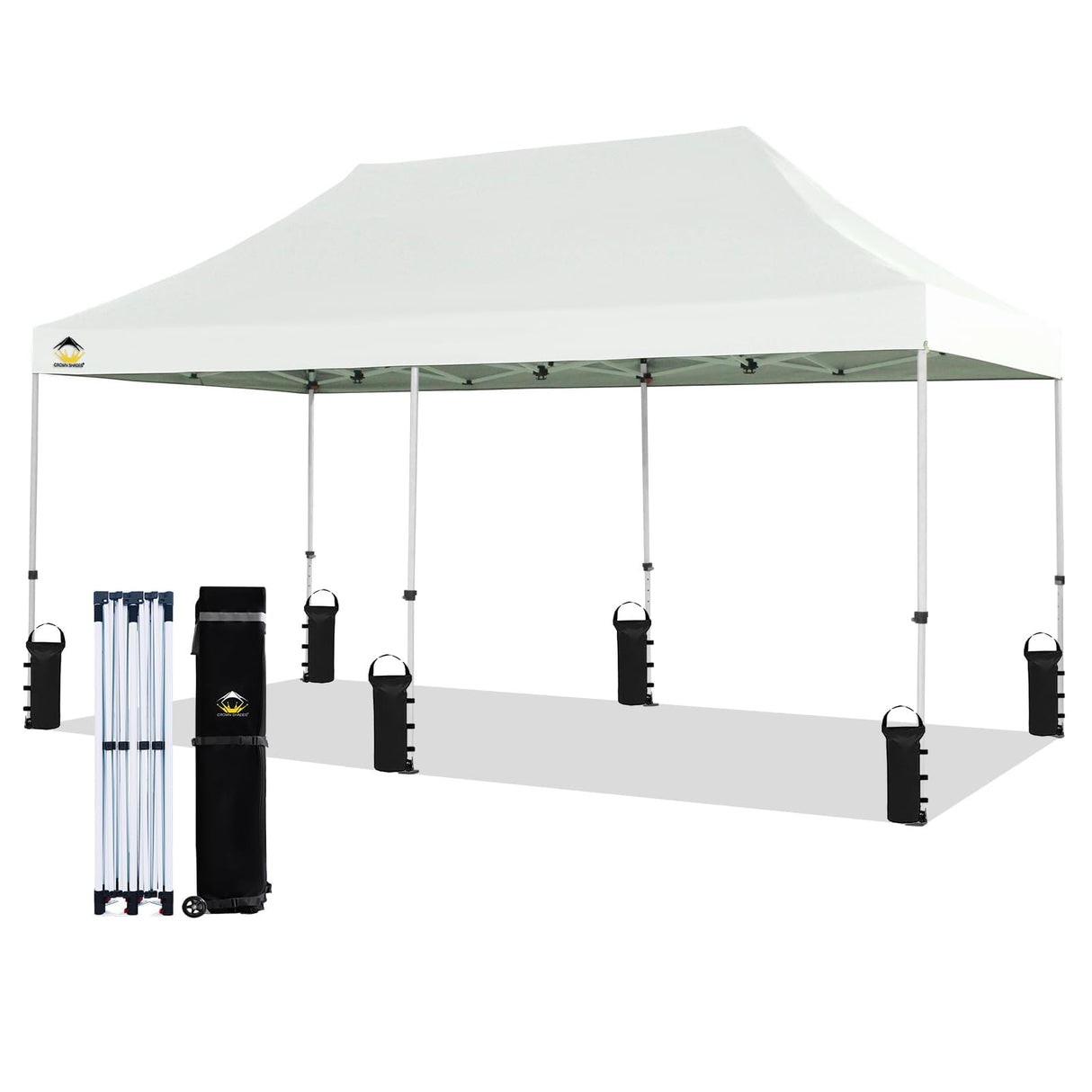 CROWN SHADES 10x20 Pop Up Canopy Tent - Commercial Canopy Tent with 400D Strength Oxford Fabric,Hexagonal Leg,4 Upgraded Weights - Great for Trade Shows,Events,Parties & Commercial Use, White CROWN SHADES