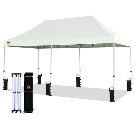 CROWN SHADES 10x20 Pop Up Canopy Tent - Commercial Canopy Tent with 400D Strength Oxford Fabric,Hexagonal Leg,4 Upgraded Weights - Great for Trade Shows,Events,Parties & Commercial Use, White CROWN SHADES