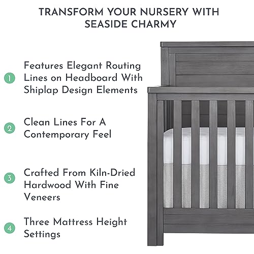 Evolur Belmar Flat 5-in-1 Convertible Crib in Rustic Grey, Features 3 Mattress Height Settings, Greenguard Gold Certified, Made of Kiln-Dried Hardwood Evolur