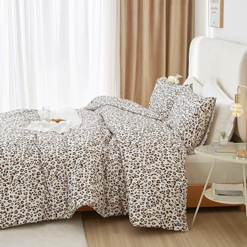 mixinni Black Brown Leopard Print Comforter Set King Size Women Ultra Soft Wildlife Animal Cheetah Print Comforter Men Abstract Bedding Set with 2 Pillowcases for All Seasons-King Size mixinni