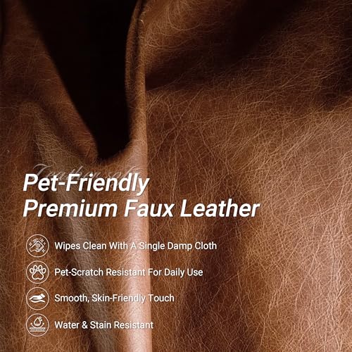 GULFXDS 77" Mid Century Modern Futon Sofa Bed, Comfy Faux Leather Couch with Adjustable Backrest & Armrest, Upholstered Sleeper Sofa for Living Room, Apartment, Home Office (Brown) GULFXDS