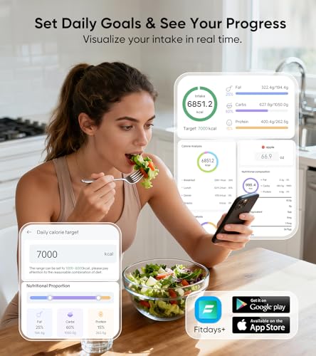 KUAIVO Smart Nutrition Food Scale with TFT Display, Tracks Calories, Fat, Carbs & Protein, Works with App for Daily Reports, 50 Built-in Foods, 23 Nutrients, Digital Kitchen Scale for Meal Prep KUAIVO